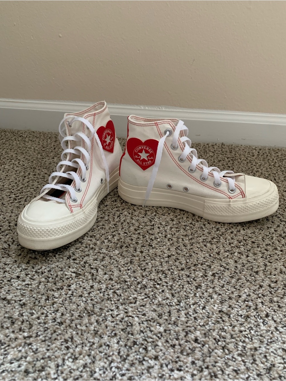 Converse High Top Sneakers White with Red Hearts